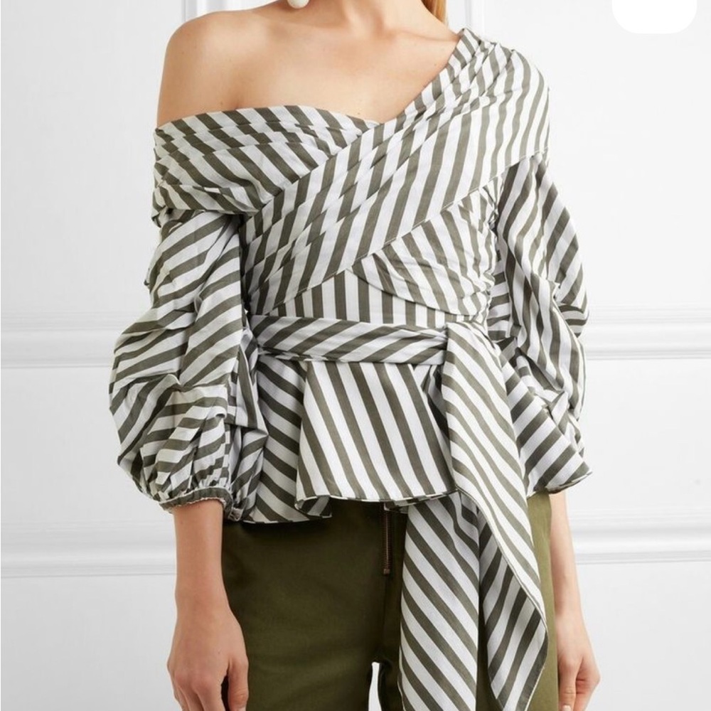 Johanna Ortiz Striped Off-Shoulder Blouse XS 0